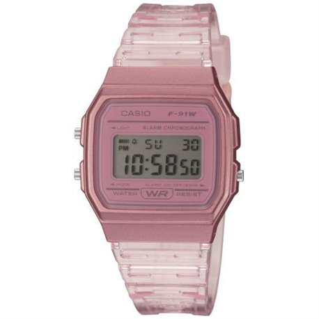 Reloj Casio F-91WS-4EF unisex transparente silicona rosa